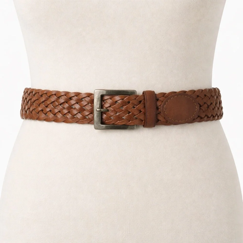 Braided Genuine Leather Belt Brown Wide‎ Woven Boho Size Medium
